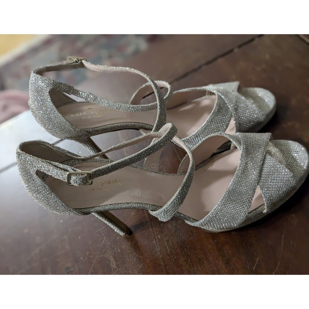 Kate spade New York Silver Sparkle Glitter Strappy Frances Sandal Heels Sz 10 M